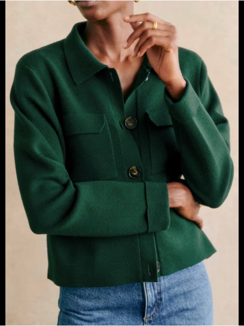Sézane “Betty” Forest Green Button-Front Jacket